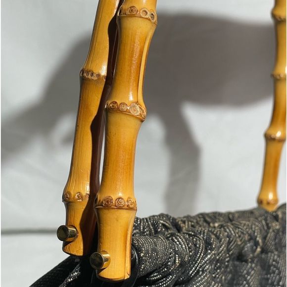 Gucci Bamboo GG Logo Navy Blue Canvas Hand Bag - Picture 11 of 14